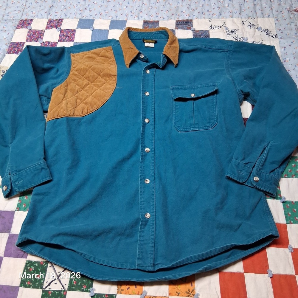 Vintage The Melton Shirt Deerskin Chamois Flannel Shooting Shirt Size XL Blue‎